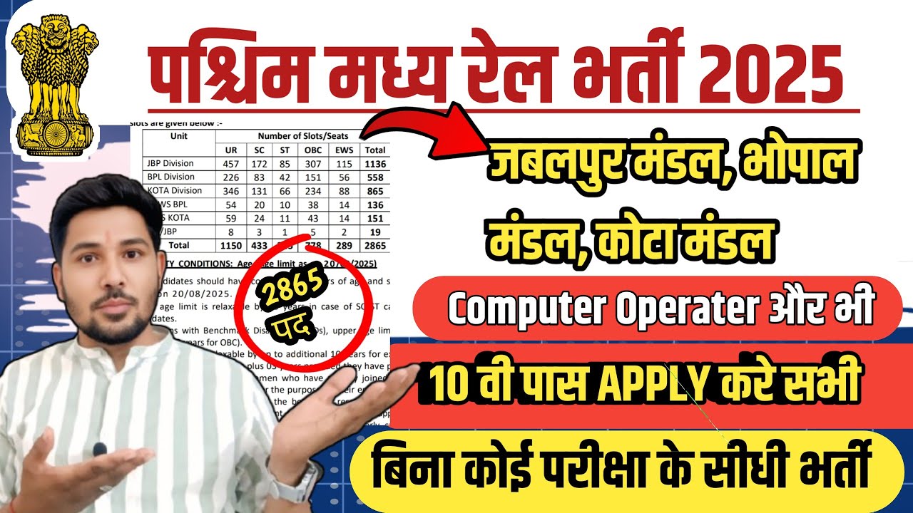 BHOPAL | JABALPUR RAILWAY VACCANCY 2025 | COMPUTER OPERATER VACCANCY | DIRECT VACCANCY 2025