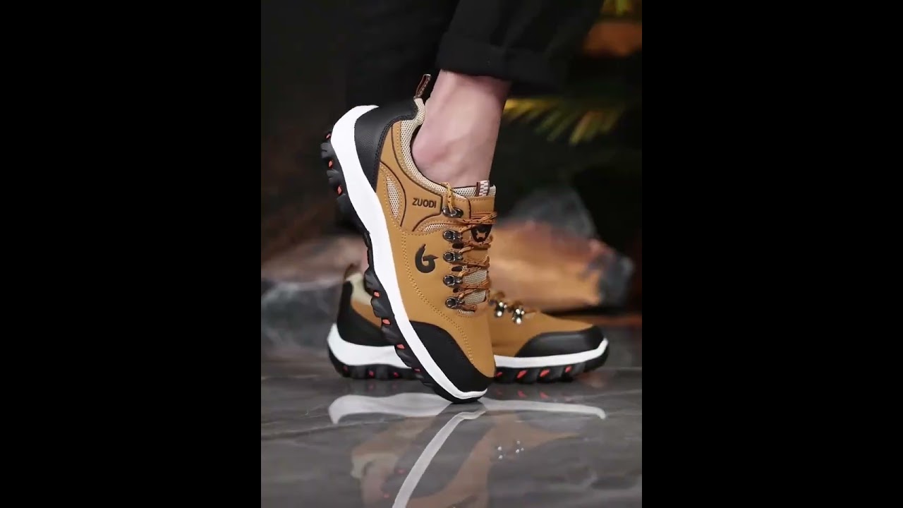 Men's Hiking Shoes Waterproof Leather Outdoor PU Shoes Wear-resistant Men Trekking Walking Hunting