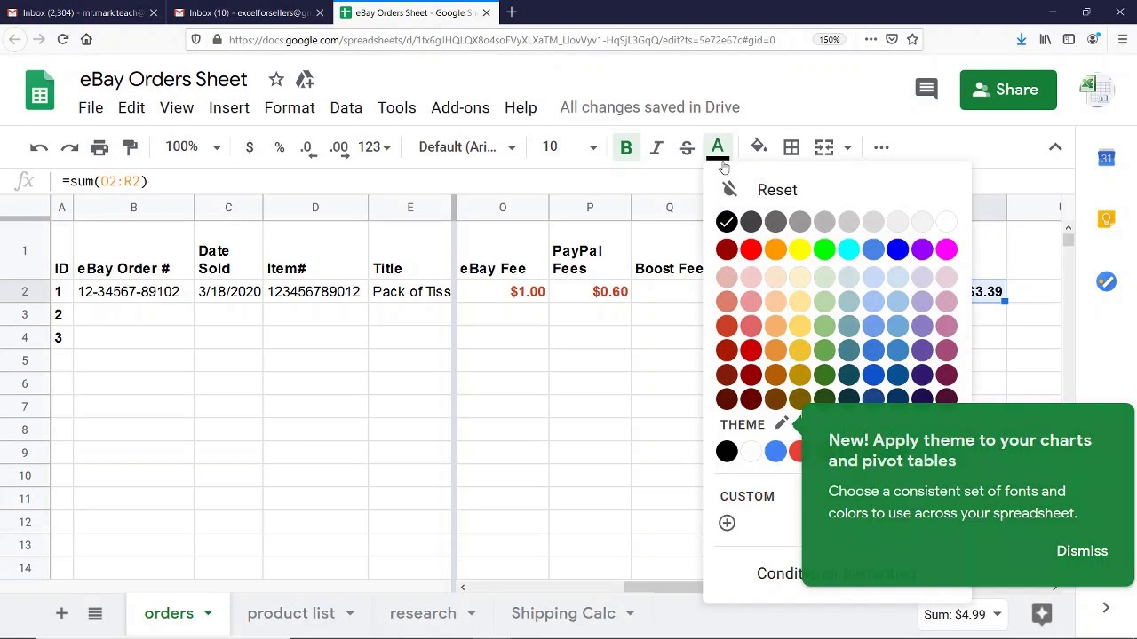 eBay Orders Excel Sheet
